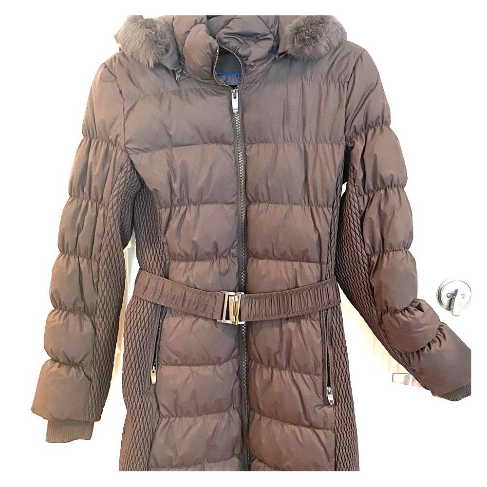 REAL FUR knee length Via Spiga belted winter coat